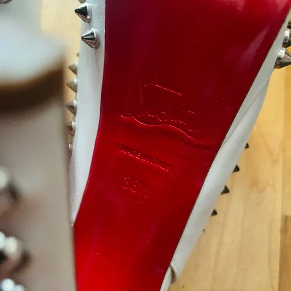 Authentic Christian Louboutin Lady Clou 150 White Studded Peep-Toe Heels